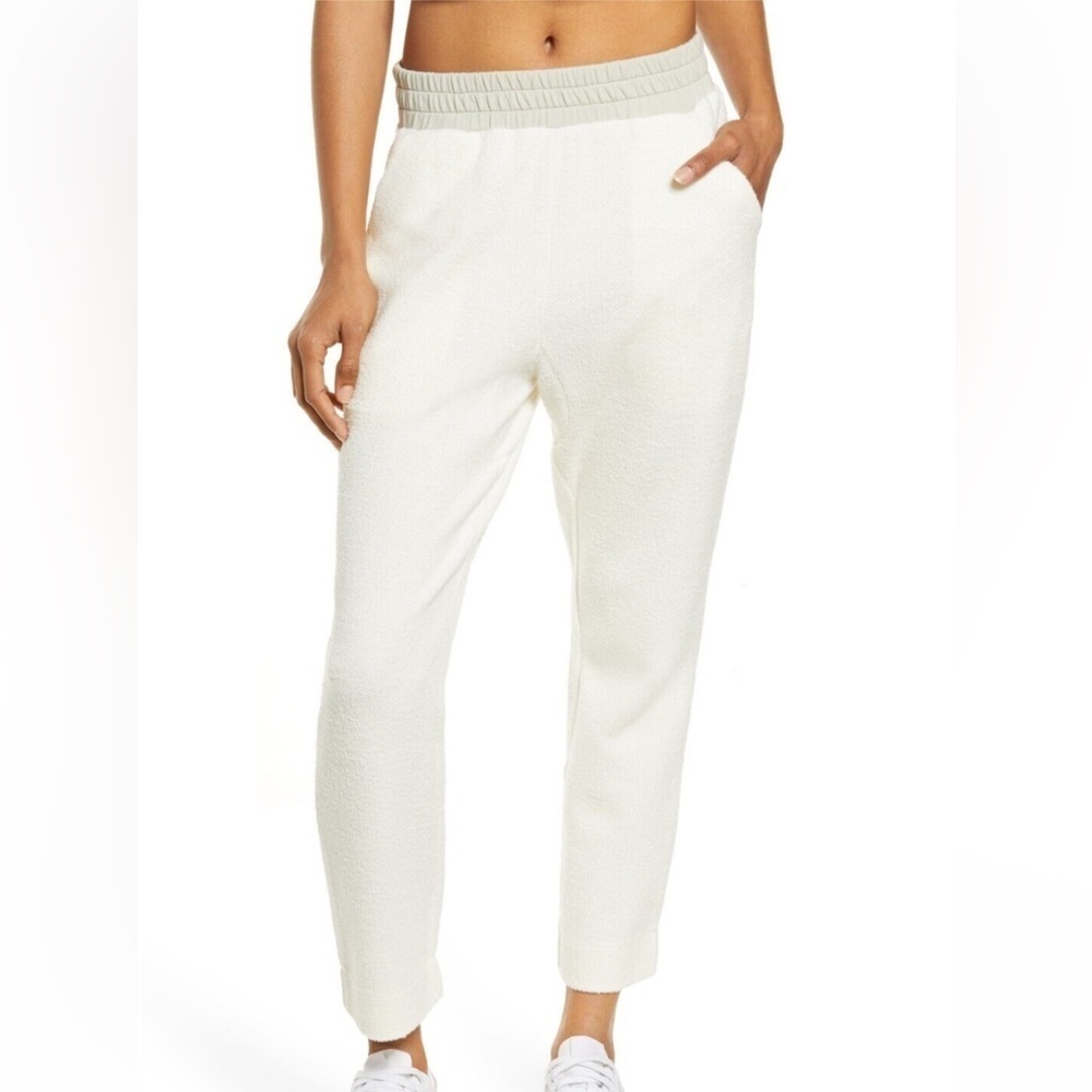 Varley Women Finley Track Pants SZ L Ivory Casual PullOn Jersey Knit Terry Cloth